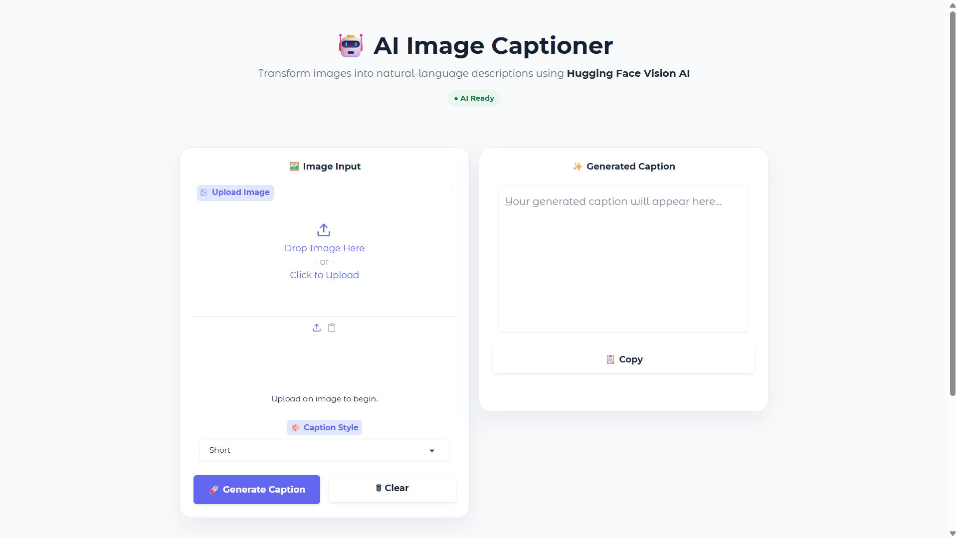 AI Image Captioner application preview