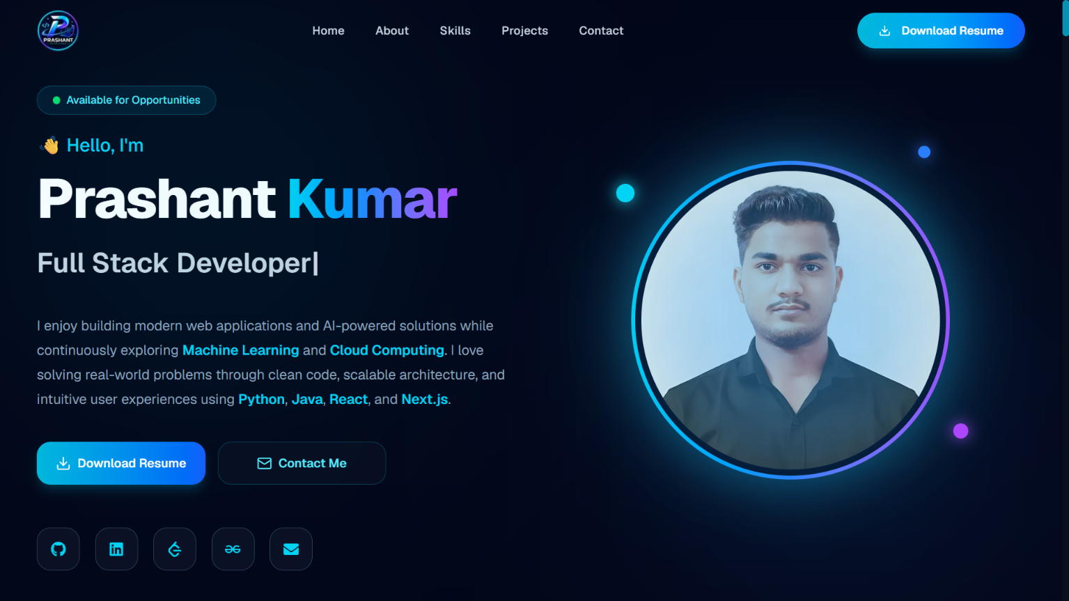 Personal Vercel portfolio website preview